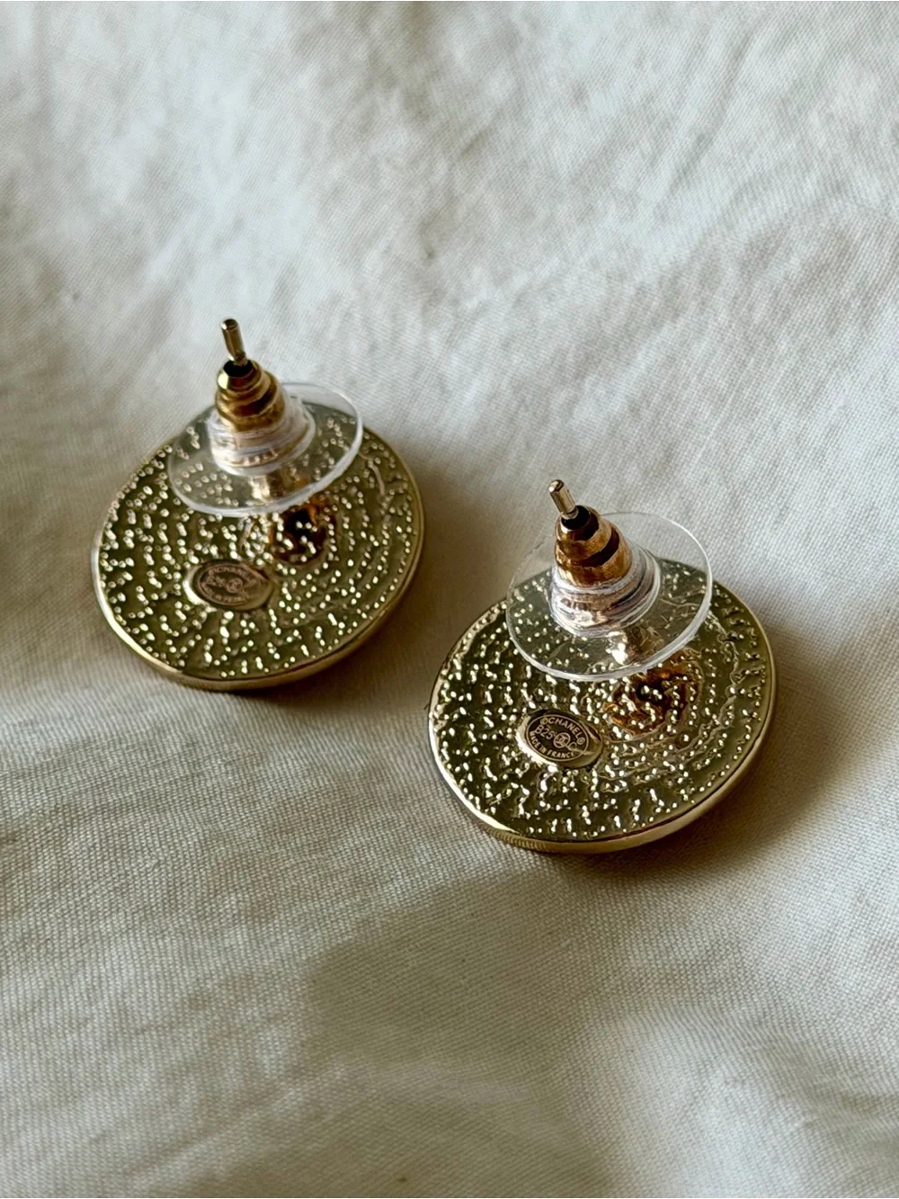 CHANEL Gold Round Interlocking CC Button Earrings